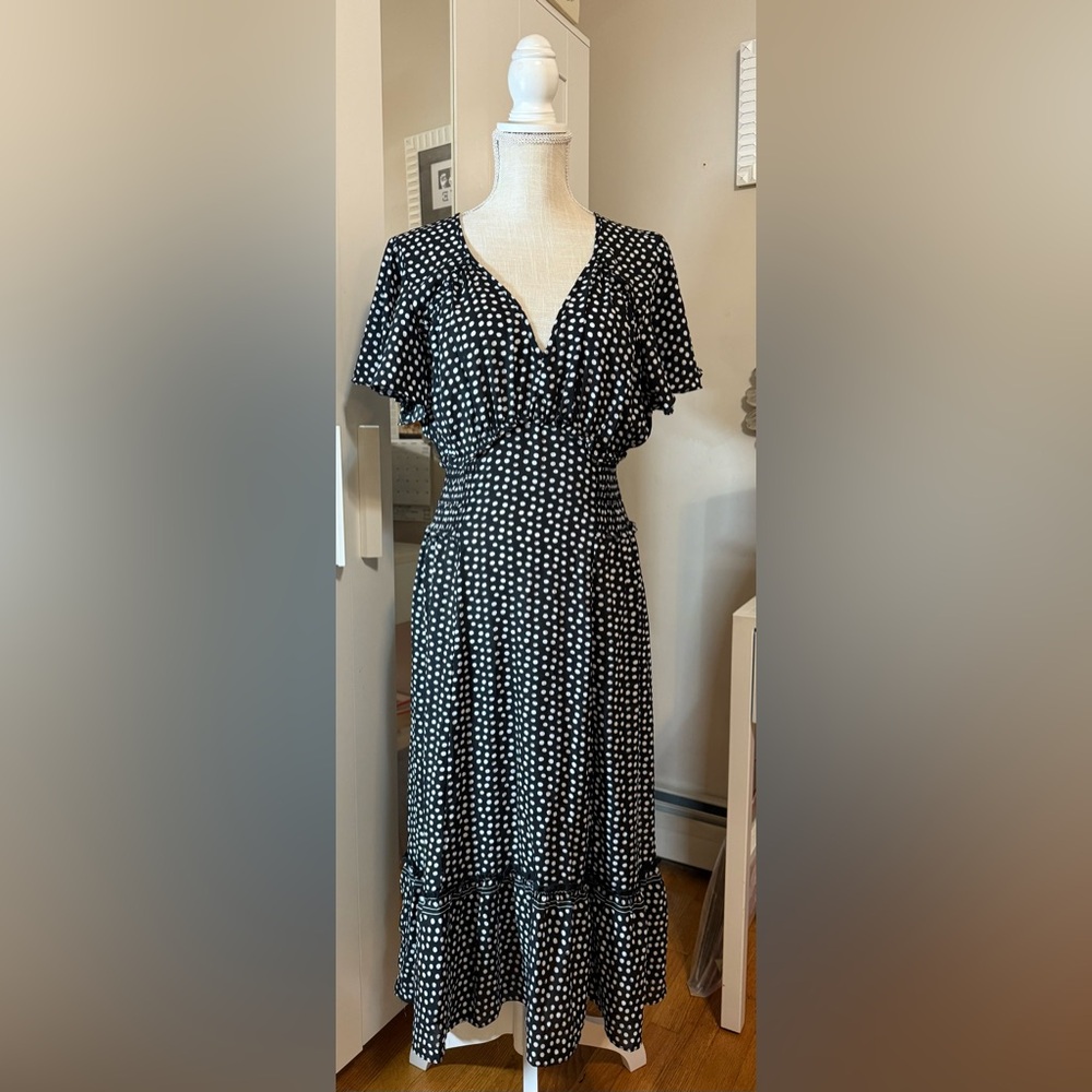 Max Studio Black and White Dotted Midi Dress